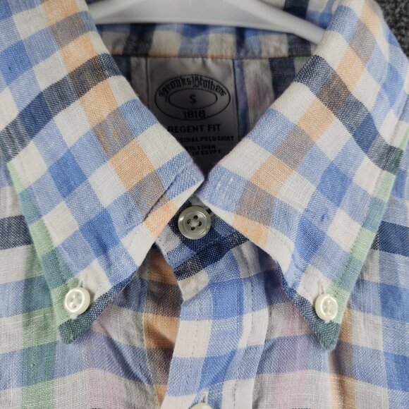 Brooks Brothers All Linen Button Up Short Sleeve Small Regent Colorful Check Men - Picture 8 of 12